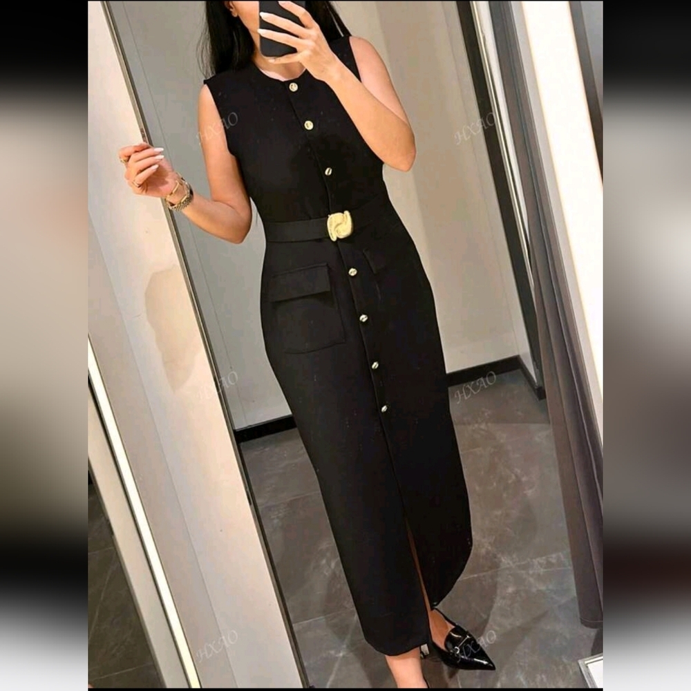 Women Dresses Black Office Long Dresses For Women Spring Sleeveless Midi Dress - Picture 2 of 7